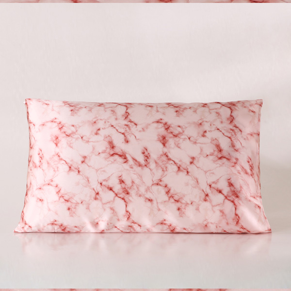 Wholesale Printed Marble 100% Mulberry Silk Pillowcase with Envelope Closure/ Hidden Zipper- Pink Marble