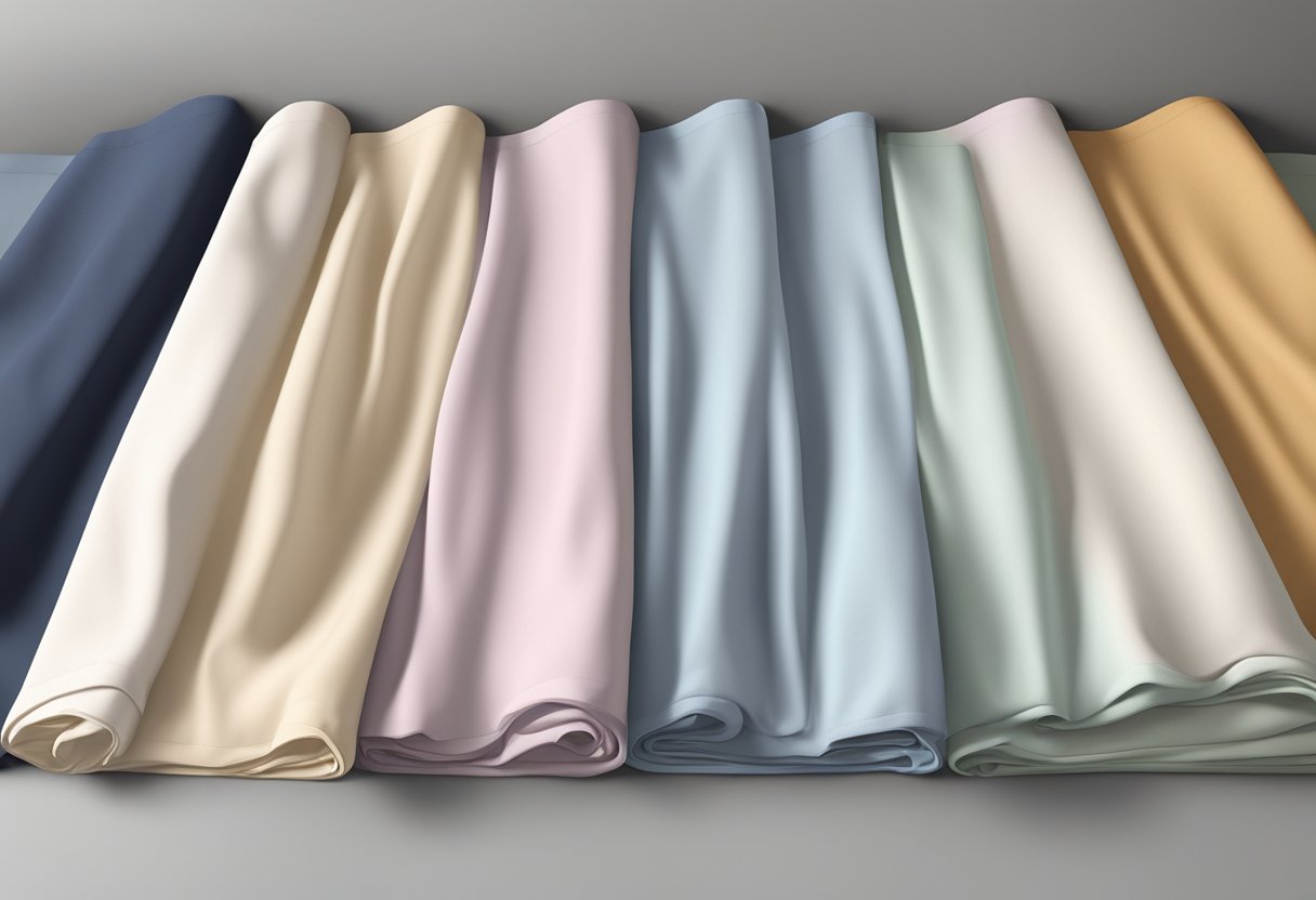 A variety of bed sheet sizes laid out neatly on a bed, including twin, full, queen, and king sizes