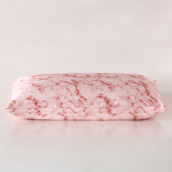 Wholesale Printed Marble 100% Mulberry Silk Pillowcase with Envelope Closure/ Hidden Zipper- Pink Marble