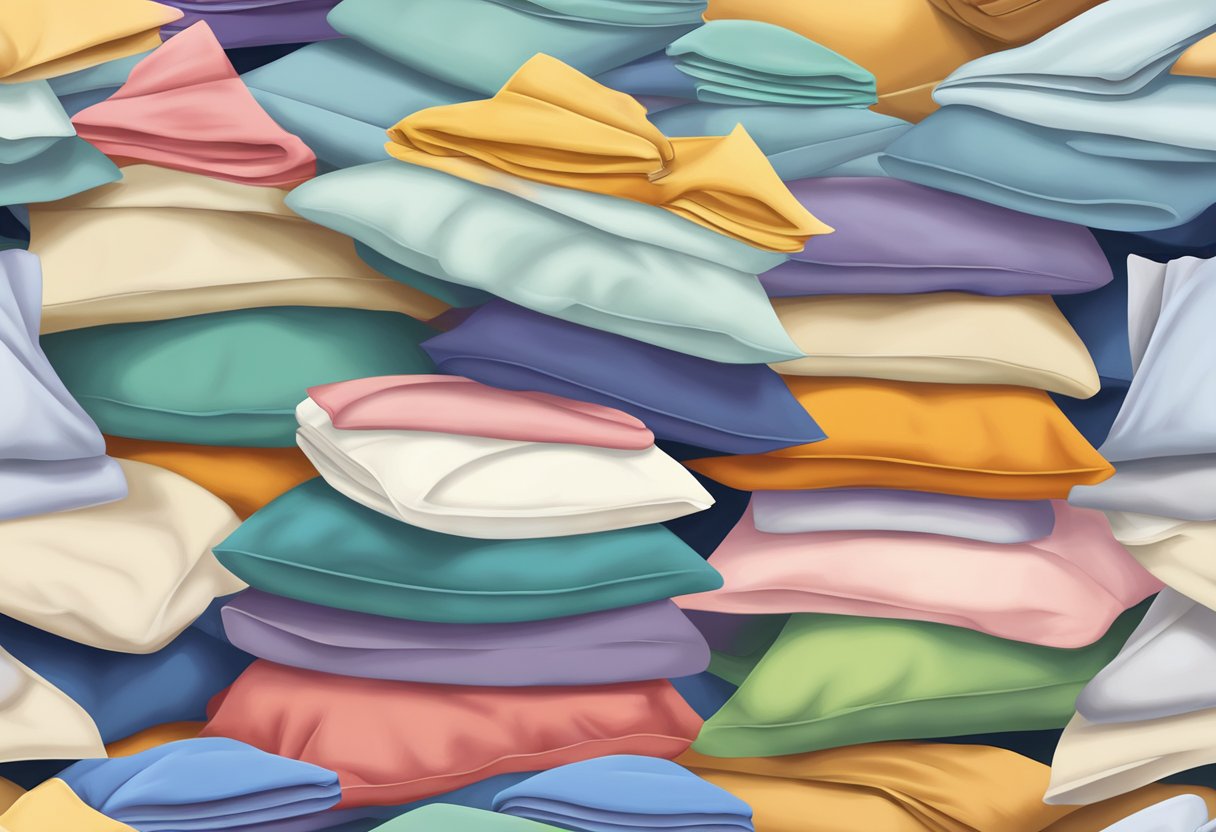 A stack of bed sheets in various sizes with a question mark hovering above